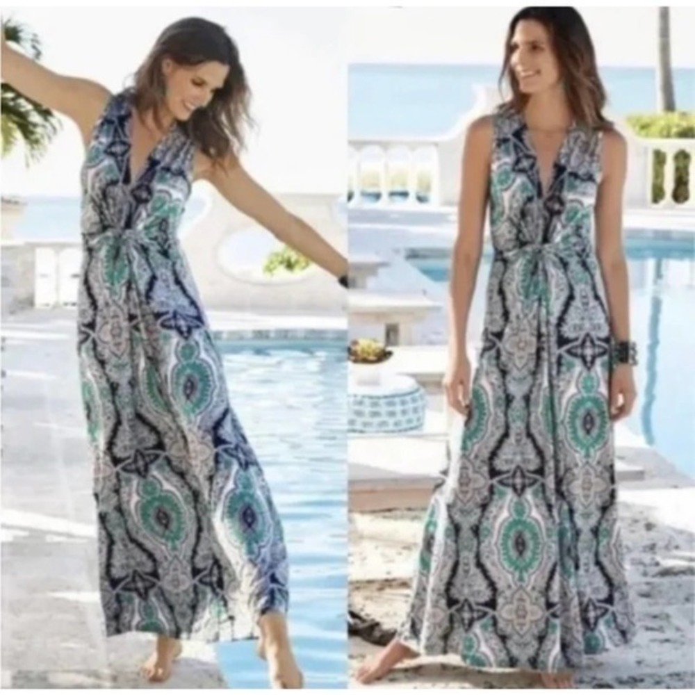 SOFT SURROUNDINGS $148 Medici Paisley Knotted Maxi Tank Dress Size medium